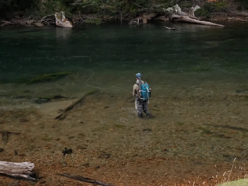 Casting into crystal clear pool in the forest
