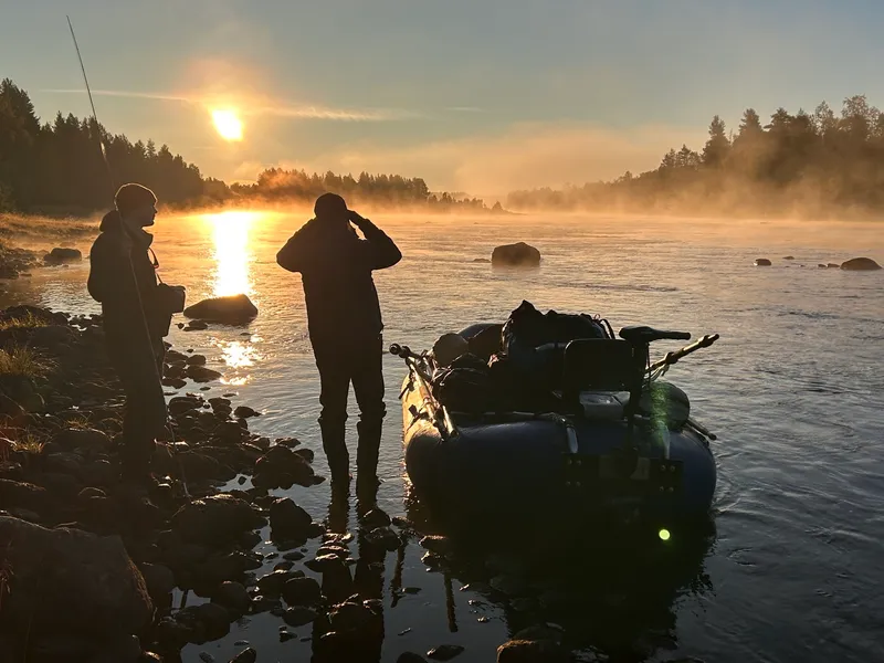 Sunrise at camp, loading the raft for the day